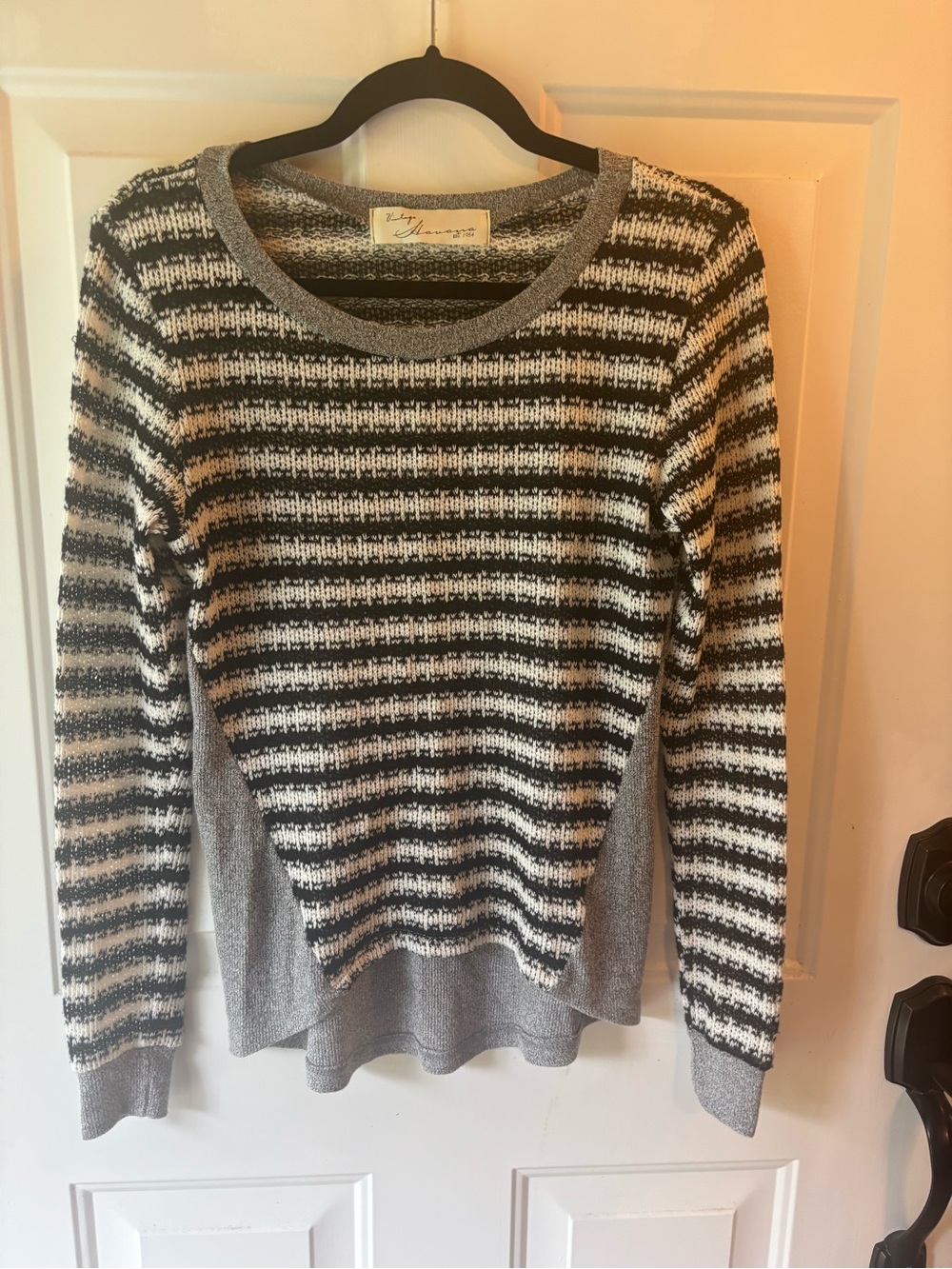 Vintage Havana Black, Cream & Gray Striped Crewneck Sweater